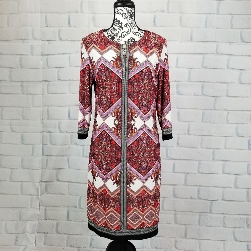 Sandra Darren stretch knit geo print dress sz 10